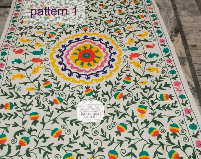 Multicolor floral Embroidery made suzani bedcovers | Handmade suzani tapestry | Soft suzani blankets | Suzani table cover | Gift for her.