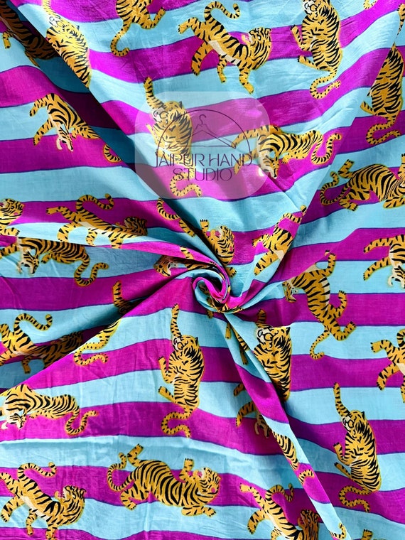 Tiger Print Indian Soft Cotton Fabric By The Yard, Upholstery Fabric, Sewing Fabric, Dressmaking Fabric, Kids Clothing