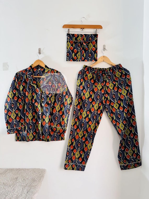 Indian cotton fabric pajamas | women wear pajamas | cotton Night suit | Bridesmaid pajamas | Long sleeve pajamas set | Gift for Christmas.