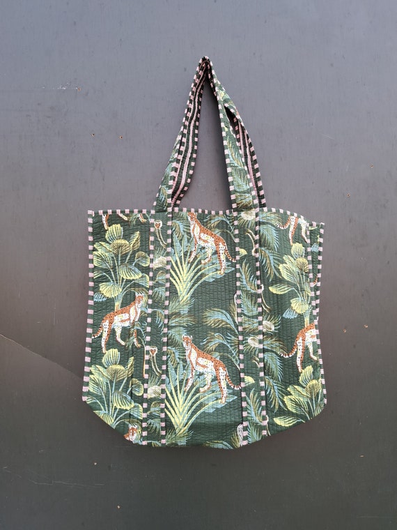 Quilted Bag, Handmade Tote Bag, Indian Block printed tote bag,Gift for her, Colourful bag