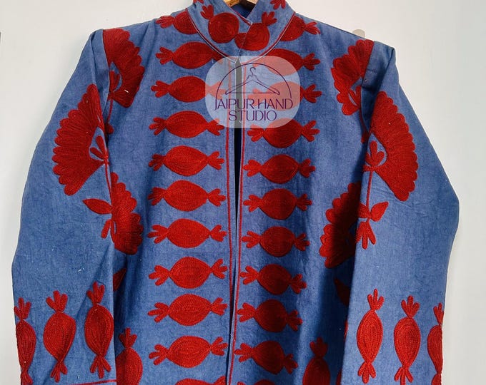 suzani cotton women jacket| Red floral Handmade Embroidery jacket | women wedding wear jackets | Beautiful party jacket | Gift for Christmas