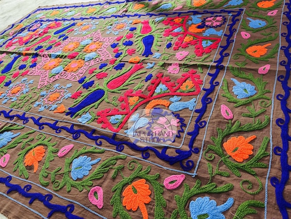 Handmade Uzbek Suzani throw | Decorative Wall Hanging | Antique table cover | Suzani Dining Centerpiece | Embroidery Tapestry | Gift for her