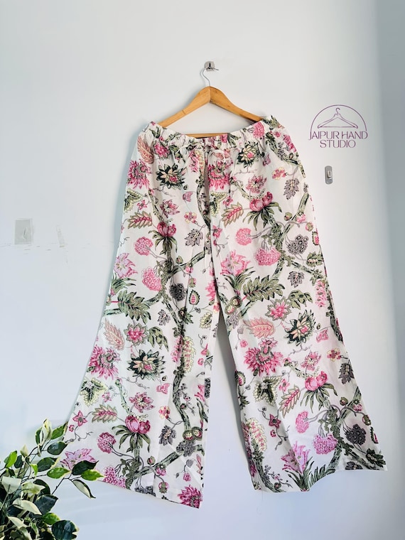 Floral print handmade cotton yoga pants | Women wear pure cotton palazzo | summer wear lightweight pajama | Bridesmaid pants | Gift for her.