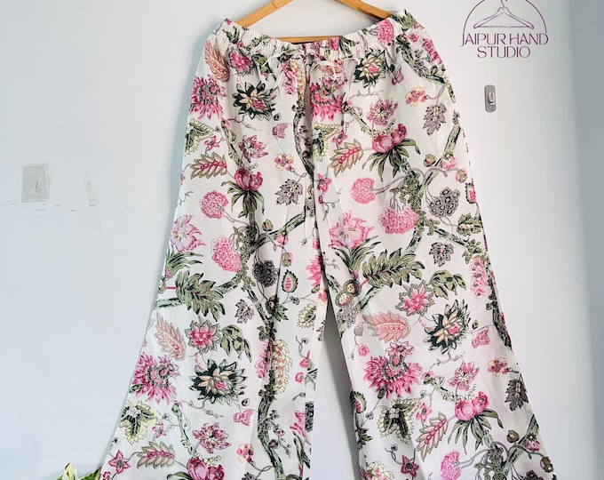 Floral print handmade cotton yoga pants | Women wear pure cotton palazzo | summer wear lightweight pajama | Bridesmaid pants | Gift for her.