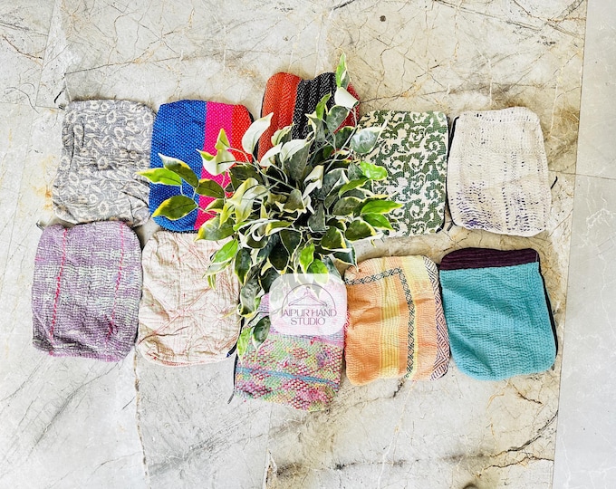 Indian handmade assorted kantha bags | Women cosmetic carry pouch | Beautiful coin purse | Kantha small handbag | Gift for Christmas.