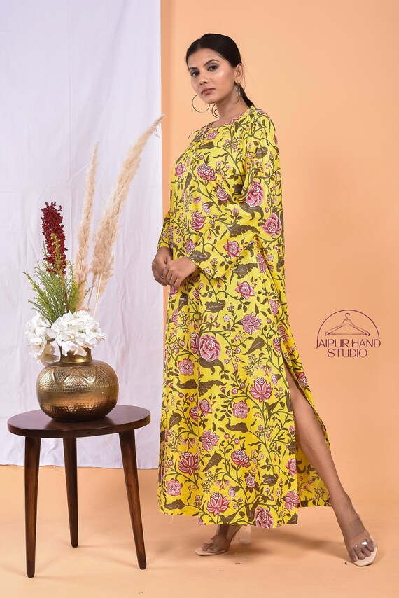 Indian cotton made gown | Summer wear long midi | Boho floral print gown | Long sleeve dress | Bridesmaid dress | Gift for Christmas.
