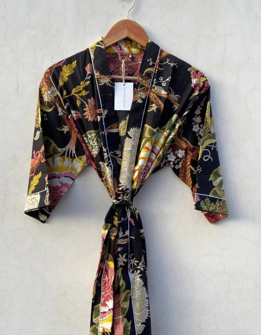 Block Printed Kimono Robe | 100% Cotton Bathrobe | Ethnic Floral Wrap | Summer Loungewear main image 0