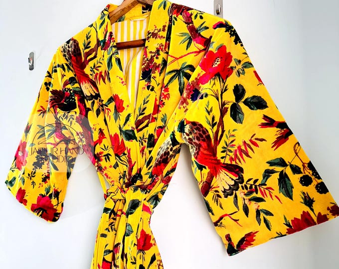 Boho Velvet Kimono Robe/ Bell Sleeve Cotton Duster Cardigan/ Long Sleeve Hippie Boho Luxury Resort Wear Kimono/ Holiday Vacation Wear Robe