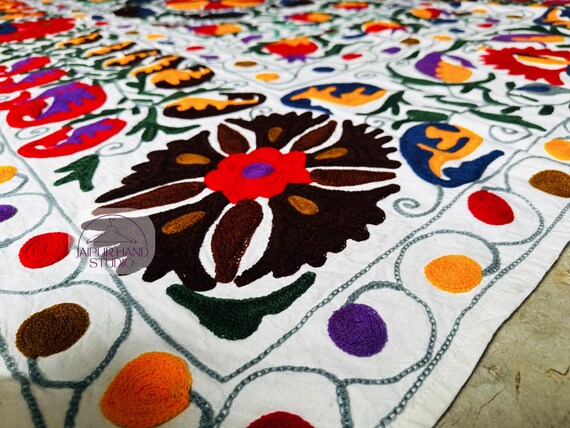 Suzani made queen size tapestry | Handmade Embroidery bedsheet | Suzani wall hanging throws | Bridesmaid suzani bedspread | Gift for her.