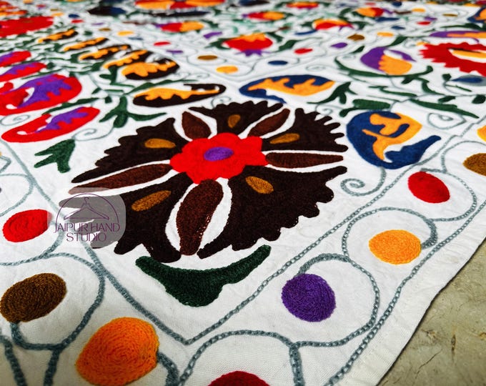 Suzani made queen size tapestry | Handmade Embroidery bedsheet | Suzani wall hanging throws | Bridesmaid suzani bedspread | Gift for her.