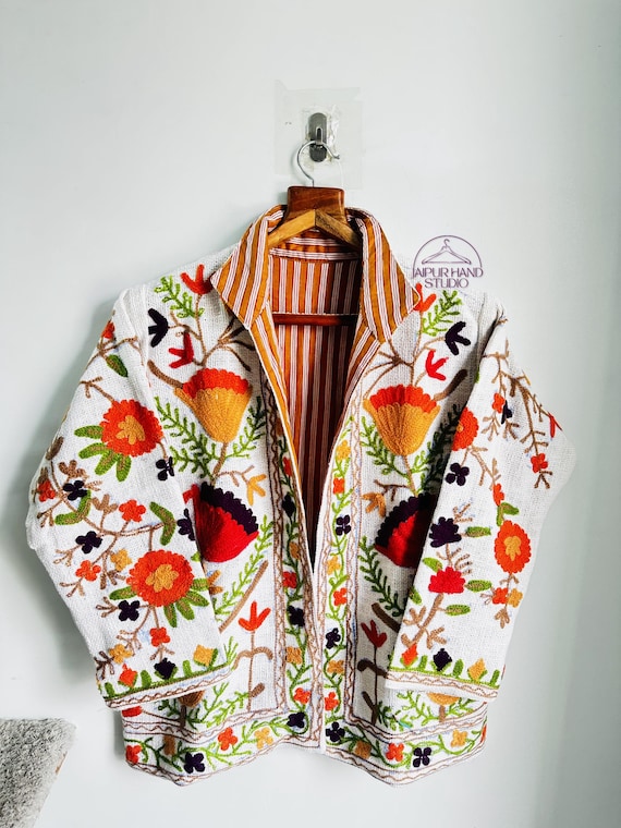 Multicolor thread Embroidery made winter jacket | Long sleeve beautiful jacket | Outdoor wear jacket | Bridesmaid jacket | Gift for her.