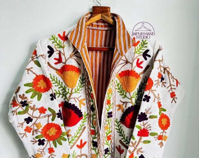 Multicolor thread Embroidery made winter jacket | Long sleeve beautiful jacket | Outdoor wear jacket | Bridesmaid jacket | Gift for her.