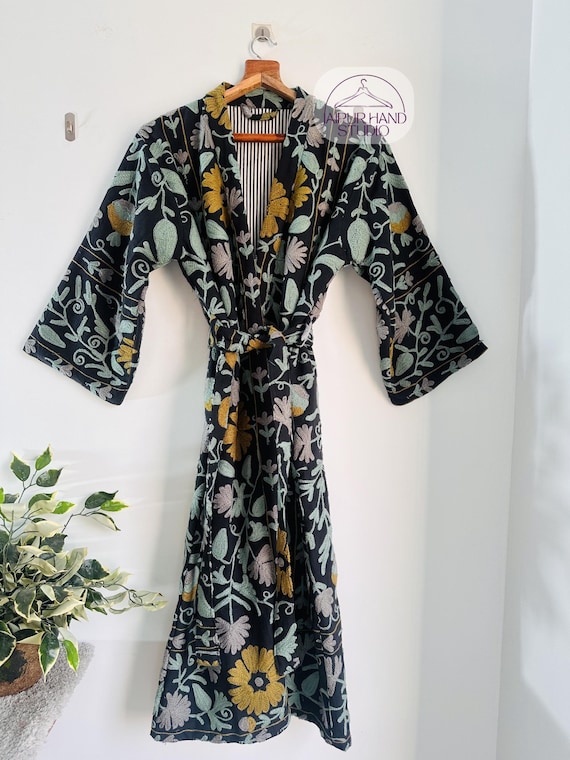 100% Handmade Embroidery suzani robes | women wear long jacket | winter wear suzani robes with belt | wedding wear robe | Gift for Christmas
