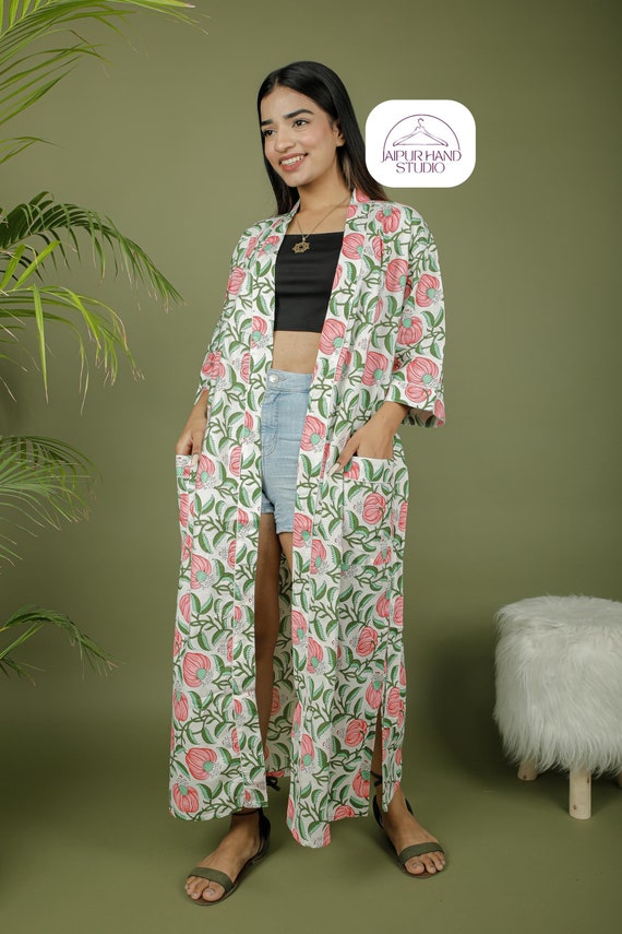 Indian block print cotton bath robes | women wear cotton kimono | Special print for wedding and festive | Bridesmaid robes | Gift for her.
