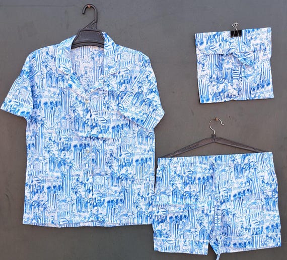floral Print short Night Dress, plain Print Pure Cotton Pj’s, Pajamas Set ,Indian Cotton, Night Wear, Soft Cotton Night Suit- Gift For Her.