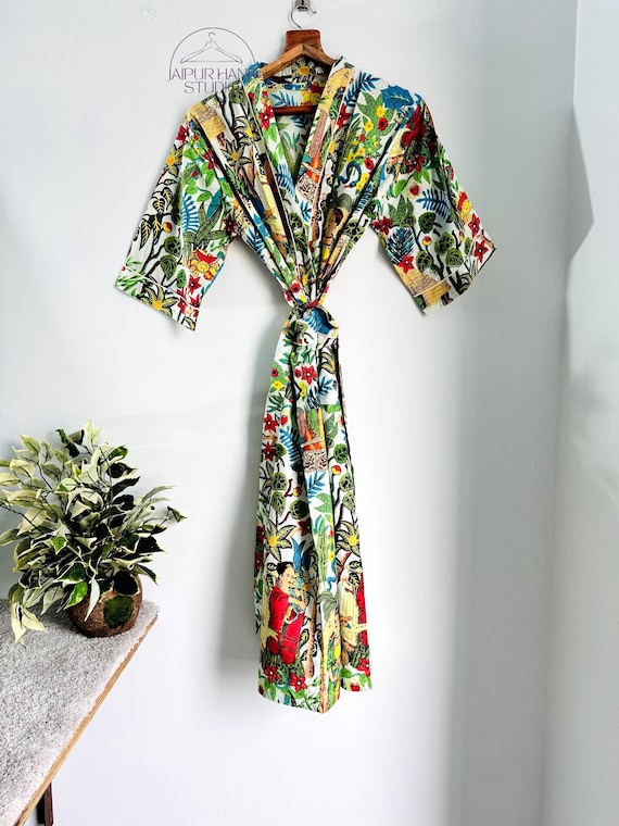 Kimono Cotton Kimono Bathrobe Frida Valentines Day Gift Bird Bathrobe Turkish Bathrobe Cardigan Nightwear Dressing Gown Beach Bikini Summer.