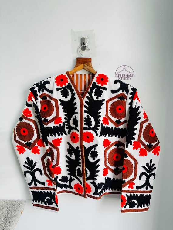 Floral Embroidery made cotton suzani jacket | Women wear boho jacket | Winter wear short coat | Bridesmaid jackets | Gift for Christmas.