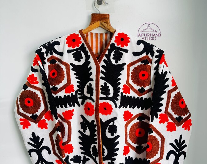 Floral Embroidery made cotton suzani jacket | Women wear boho jacket | Winter wear short coat | Bridesmaid jackets | Gift for Christmas.