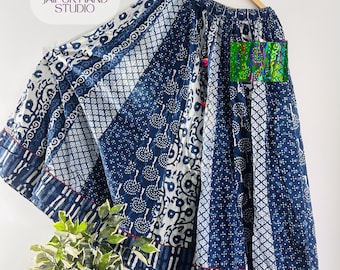 Women's Blue Cotton Wrap Skirt| Jaipuri Print | Rajasthani Block Printed Skirt | Warp skirt| Bohemian Skirt| Assorted Cotton fabric skirt |