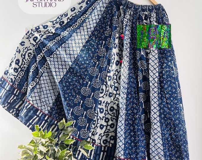 Women's Blue Cotton Wrap Skirt| Jaipuri Print | Rajasthani Block Printed Skirt | Warp skirt| Bohemian Skirt| Assorted Cotton fabric skirt |