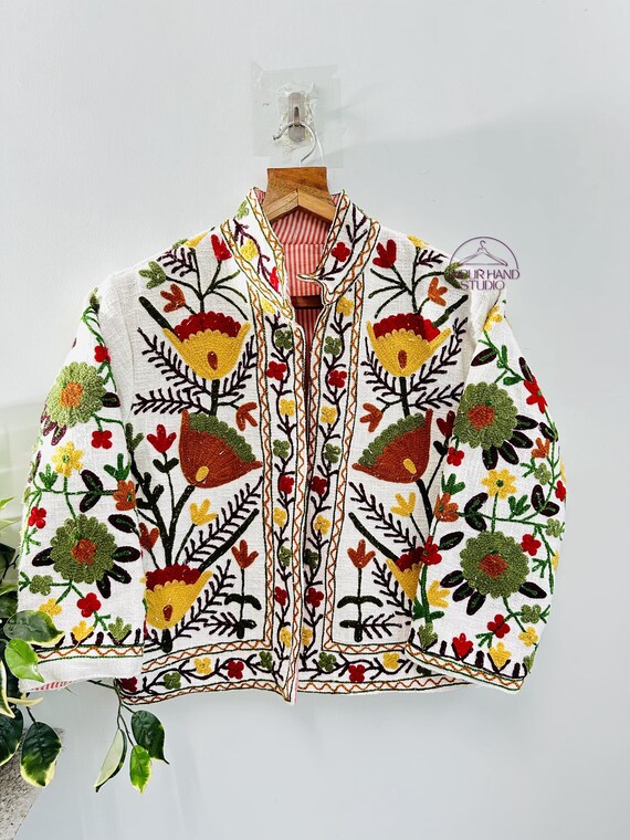 Niddle work floral Embroidery made suzani jacket | Beautiful women wear long sleeve jacket | Party wear jacket | Bridesmaid jacket.