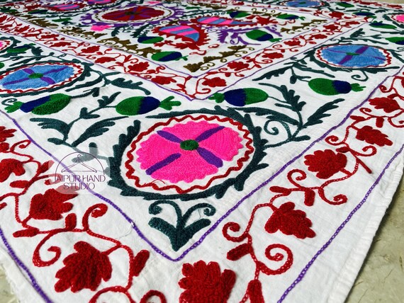 Beautiful niddle work suzani tapestry | Handmade Soft blankets | Suzani bedspread | Suzani bedsheet | Bridesmaid suzani | Gift for her.
