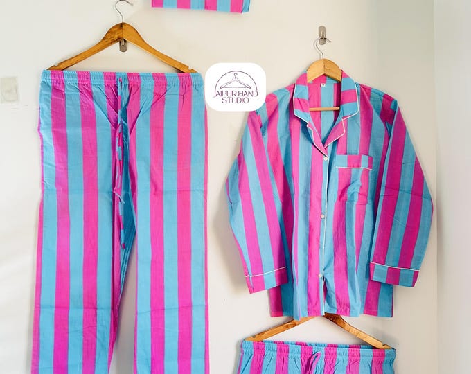 100% pure cotton Pj set | women wear long Pj set | Soft women sleepwear | Beach wear pajamas | Bridesmaid pajamas | Gift for Christmas.