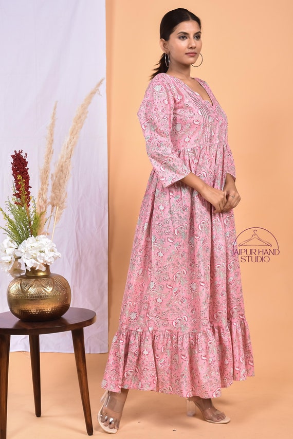 Beautiful baby pink color cotton midi dress | Women wear long gown | Party wear dress | Wedding wear gown | Bridesmaid dress | Gift for her.