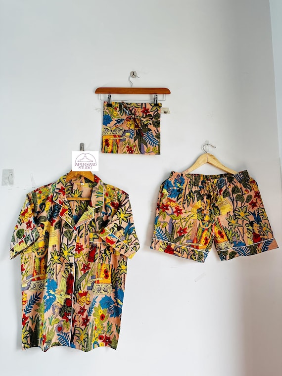 Cotton Short pajama set | Hand block print night suit | Home wear shorts and shirt | women sleepwear Pj | Bridesmaid pajamas | Gift for her.