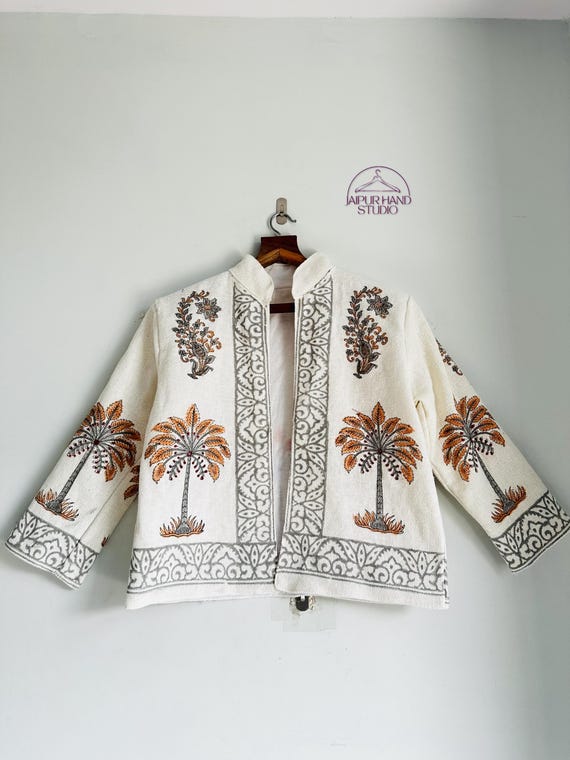tree block print cotton made jacket | Handmade TNT jackets | Party wear jackets | Long sleeve jackets | Bridesmaid jackets | Gift for her.
