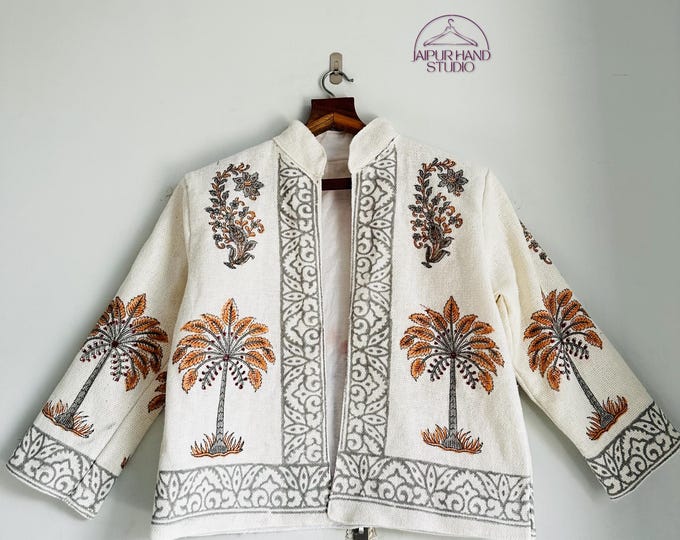 tree block print cotton made jacket | Handmade TNT jackets | Party wear jackets | Long sleeve jackets | Bridesmaid jackets | Gift for her.