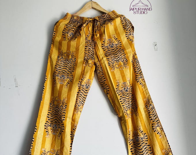 Tiger print cotton pajamas | Women wear soft pajamas | Hand block print pajamas | Beach wear pajamas | Bridesmaid pajamas | Gift for her.