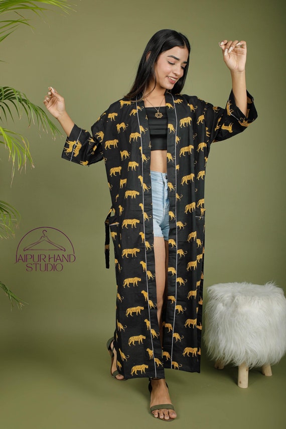 Tiger print kimono bath robes | 100% pure cotton kimono | Beach wear robes | Long sleeve kimono | Bridesmaid robes | Gift for Christmas.