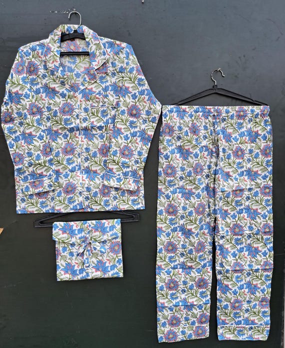 long Pajama Set, Indian 100% Cotton long Wear, Women's Pajama Set's, Floral Print Pajama Set's, Brides as, long Pajama Set, Gift for Her.