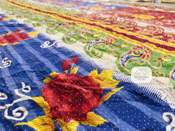 Vintage Bohemian Kantha Quilt | Cotton Hippie Bedspread | Kantha wall hanging throws | Patchwork made reversible blankets | Gift for her.
