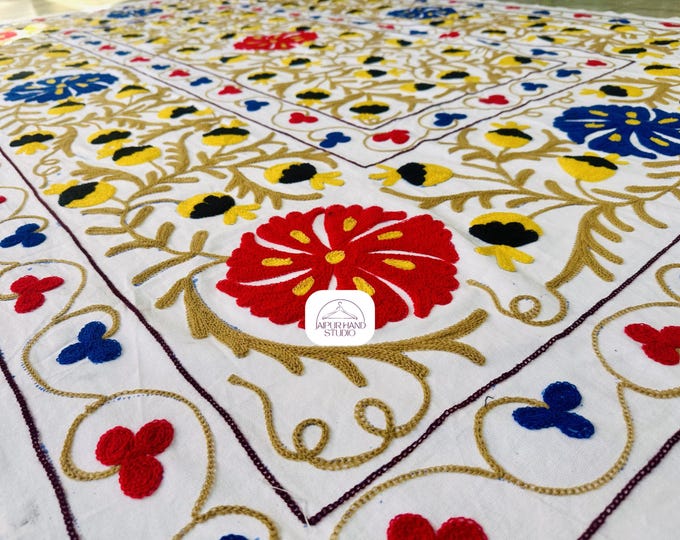 Handmade multicolor niddle work work Embroidery bedspread| Suzani bedsheet | Suzani table cover | Uzbek suzani tapestry | Gift for Christmas