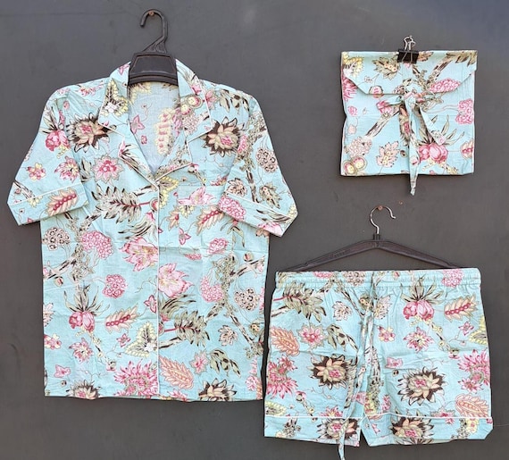 Floral Pajama Shorts PJs Set Cotton Block Printed Shorts| Bridesmaid Sleep Shorts| Women summer dress | Pajama Bottoms| Bridesmaid Gift.