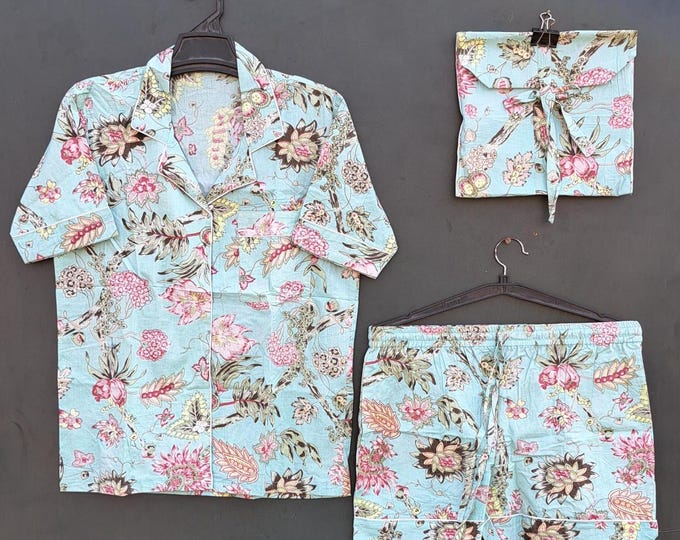 Floral Pajama Shorts PJs Set Cotton Block Printed Shorts| Bridesmaid Sleep Shorts| Women summer dress | Pajama Bottoms| Bridesmaid Gift.