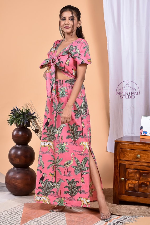 Pink color cotton dress for women | Women party wear dress | Block print beach wear cotton gown | Bridesmaid dress | Gift for Christmas.