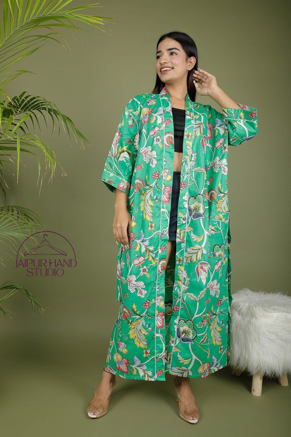 Block print cotton gown | Pregnant lady's gown | Women wear kimono | wedding and party wear robe | Bridesmaid robes | Gift for Christmas.