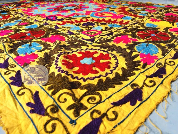 Indian Cotton Suzani bedsheet | Bohemian Suzani Embroidery Throws | Suzani soft Blanket | Multi Color Suzani bedspread | Gift for her.