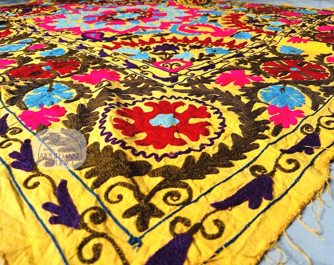 Indian Cotton Suzani bedsheet | Bohemian Suzani Embroidery Throws | Suzani soft Blanket | Multi Color Suzani bedspread | Gift for her.