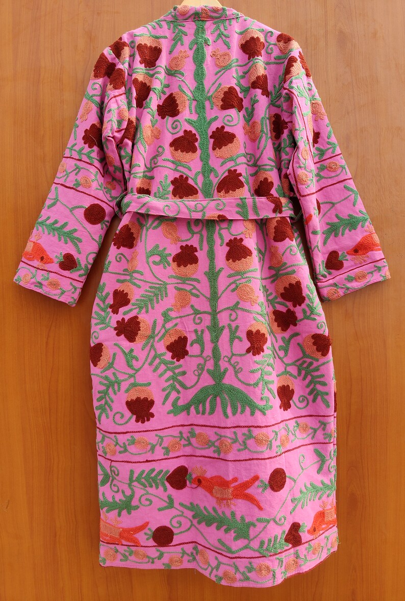 Suzani Work Kimono, Hand Embroidered Suzani Work Kimono, Hand Embroidered Robe, Cotton Kimono Jacket, Tie Belt Coat, Bath Robe Dressing Gown image 5