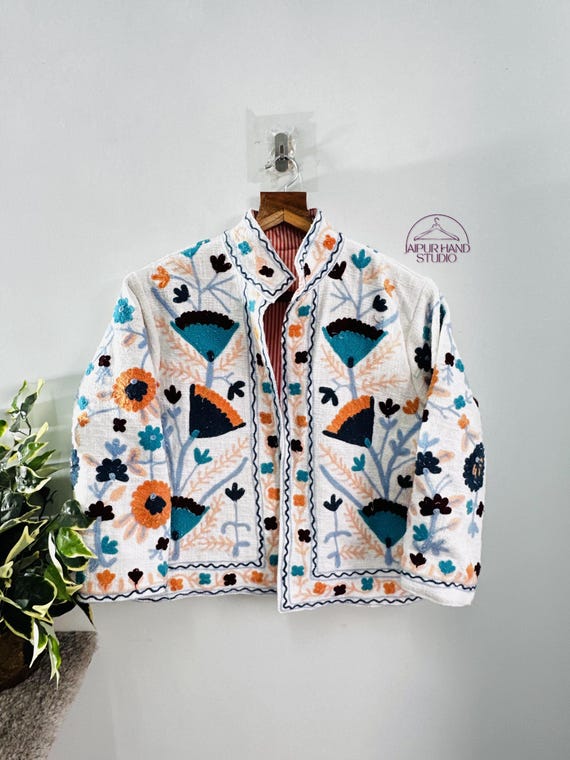 Handmade floral Embroidery suzani jacket | Women wear long sleeve jacket | Party wear jacket | Bridesmaid jackets | Gift for Christmas.