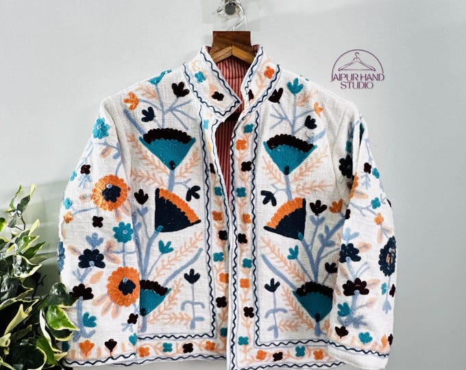 Handmade floral Embroidery suzani jacket | Women wear long sleeve jacket | Party wear jacket | Bridesmaid jackets | Gift for Christmas.