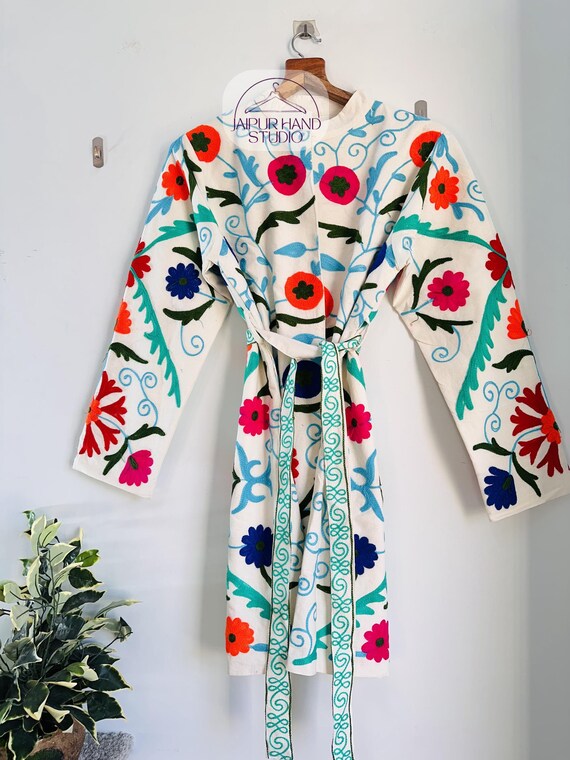100% Hand Embroidery kimono robes | women wear long jacket | winter wear long coat | wedding wear robes | Bridesmaid robes | Gift for her.