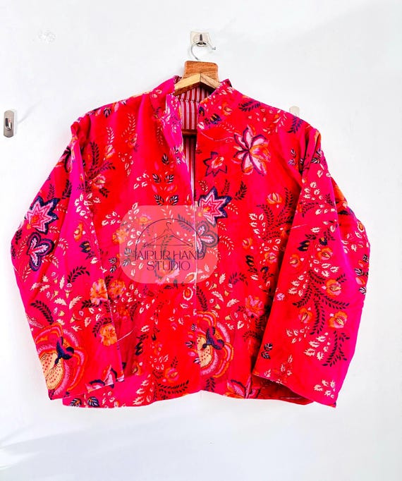 Floral print pink color new velvet open jacket, wear in wedding, winter wear jacket, women's wear coat, soft velvet made, Gift for her girl