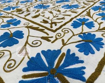 Beautiful white color home decor suzani blanket | Suzani bedsheet | Handmade wall hanging throws | Bridesmaid suzani | Gift for Christmas.