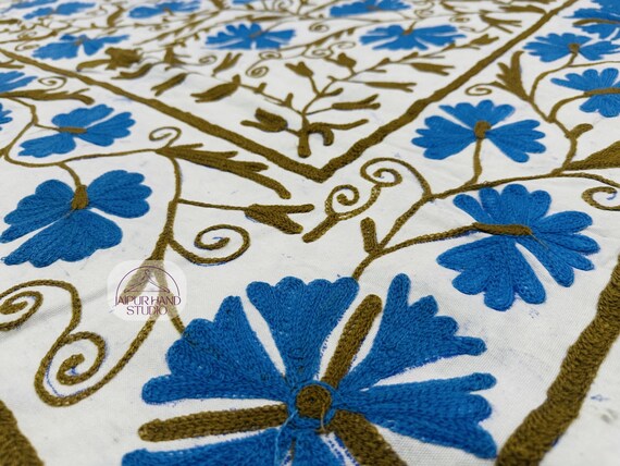 Beautiful white color home decor suzani blanket | Suzani bedsheet | Handmade wall hanging throws | Bridesmaid suzani | Gift for Christmas.