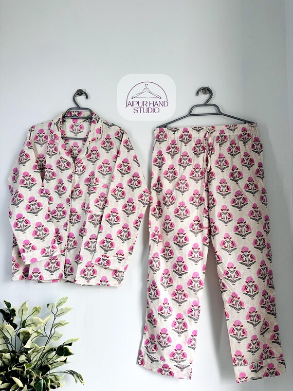 Summer clothing for women, Indian Cotton Pyjamas Set, Pure Cotton Fabric, Light Ultra-Soft Night Dress, Summer Pajamas for women, Gift Him